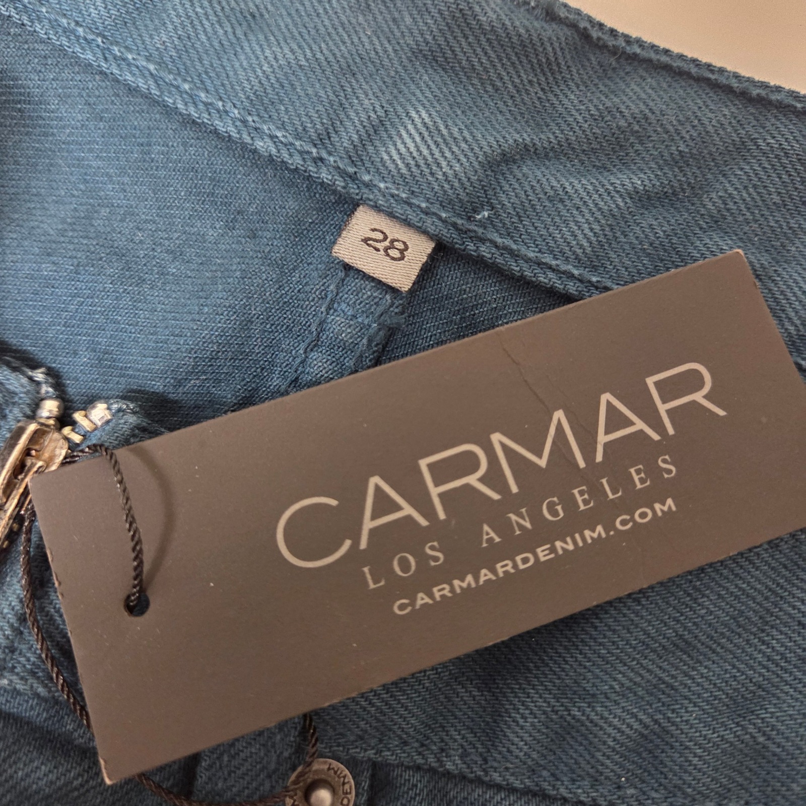 Nwt $188 Carmar Denim Beatrice Distressed Mini Skirt Teal Blue Front Zip 28 — image 4 of 6